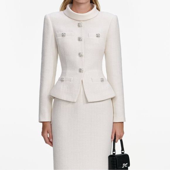 Self-Portrait NWOT CREAM BOUCLE TAILORED MIDI DRESS - Picture 2 of 9